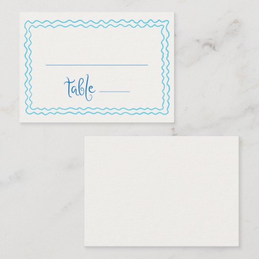 手お洒落引き青い正方形フレーム プレイスカード (正面/裏面)