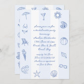 手お洒落引き青ビーチバチェロレッテ 招待状 (正面/裏面)