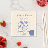 手お洒落引き青フローラ結婚ズ スタンダードカクテルナプキン (インサイチュ)