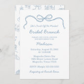 手お洒落引き青ブライダルシャワー 招待状 (正面/裏面)