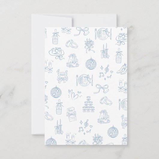 手お洒落引き青図解入りの、写真付きの結婚の サンキューカード (裏面)