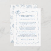 手お洒落引き青図解入りの、写真付きの結婚の サンキューカード (正面/裏面)