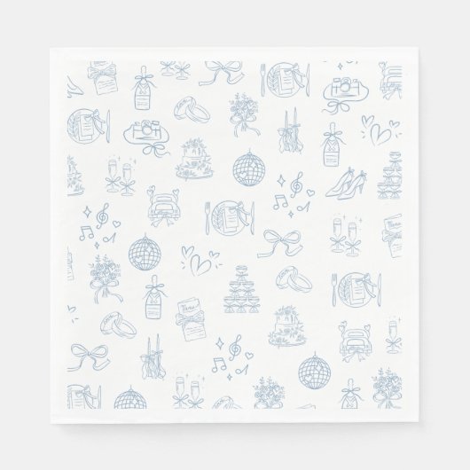 手お洒落引き青図解入りの、写真付きの結婚の スタンダードランチョンナプキン (正面)