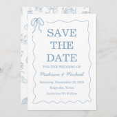 手お洒落引き青図解入りの、写真付きの結婚の セーブザデート (正面/裏面)