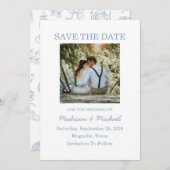 手お洒落引き青図解入りの、写真付きの結婚の セーブザデート (正面/裏面)