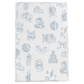 手お洒落引き青図解入りの、写真付きの結婚の ミディアムペーパーバッグ (正面)