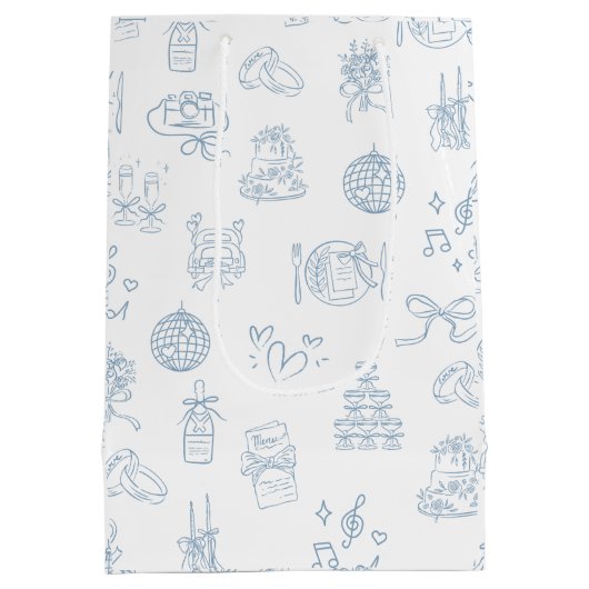 手お洒落引き青図解入りの、写真付きの結婚の ミディアムペーパーバッグ (裏面)