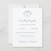 手お洒落引き青図解入りの、写真付きの結婚の 出欠カード (正面)