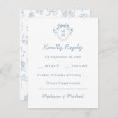 手お洒落引き青図解入りの、写真付きの結婚の 出欠カード (正面/裏面)