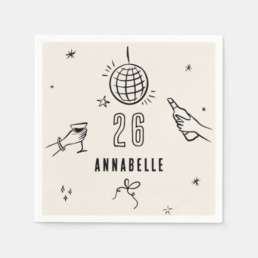 手お洒落引き30歳の誕生日ドリンクパーティー スタンダードカクテルナプキン (正面)