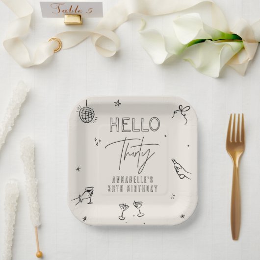 手お洒落引き30歳の誕生日ドリンクパーティー ペーパープレート (ウェディング)