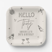 手お洒落引き30歳の誕生日ドリンクパーティー ペーパープレート (正面)