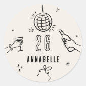 手お洒落引き30歳の誕生日ドリンクパーティー ラウンドシール (正面)