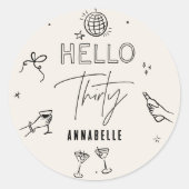 手お洒落引き30歳の誕生日ドリンクパーティー ラウンドシール (正面)