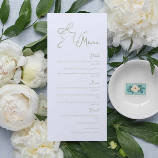 手お洒落引きBow Sage Green結婚のメニュー メニュー