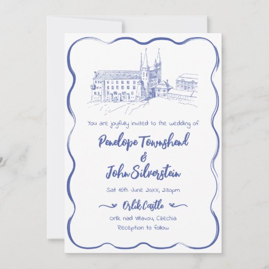 手お洒落抜き城イラストレーション結婚ズ 招待状 (正面)