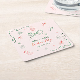 手お洒落描きおもしろいフランスのクリスマスパーティー スクエアペーパーコースター