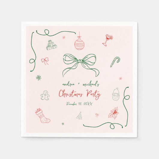 手お洒落描きおもしろいフランスのクリスマスパーティー スタンダードカクテルナプキン (正面)
