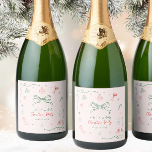 手お洒落描きおもしろいフランスのクリスマスパーティー スパークリングワインラベル