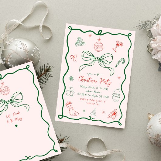 手お洒落描きおもしろいフランスのクリスマスパーティー 招待状