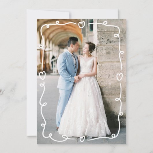 手お洒落描きイラストレーション写結婚真 セーブザデート (裏面)