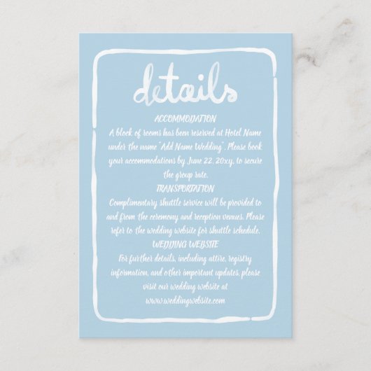 手お洒落描きシンプル淡青色の白い枠 エンクロージャーカード (正面)