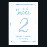 手お洒落描きシンプル淡青色ホワイト テーブルナンバー<br><div class="desc">魅惑カスタム的なテーブルナンバーカード！各カードにはシンプルお洒落、白い素地にオリジナルの手書き「テーブル」と名前と日付が付いた手書きのライトブルーのフレームが付パーソナライズされたいている。これらのカードを本当に魔法の作り方は彼らのリバーシブルなデザインである：一方でライトブルー、もう一方で白い、あなたのテーブルの装飾を補完する完璧な色を選択することができる。これらのカードは、簡単オンラインのパーソナライズのためのテンプレートとして設計されており、スタイルを犠牲にすることなく利便性を提供する。単にカスタマイズあなたのビジョンに合わせて、あなたのテーブルとして見る詳細の魅力と暖か来さを持つ生活にために。このコレクショ違うン内の同じデザインのミスマッチなフレームを使用して、特別な日により多くの遊び心を追加する。あなたの披露宴にウィムジーのtouchを追加し、すべてのゲストが簡単に自分の席を見つけることを確認する。私たちのカスタムおもしろいのよくはしゃぐテーブル番号カードで、あなたのお祝いは愛と笑いでいっぱいの魅惑的な問題に間違いない。魔法を始めろ！</div>