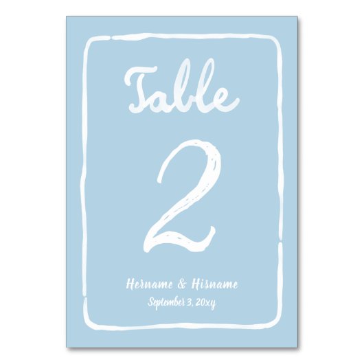 手お洒落描きシンプル淡青色ホワイト テーブルナンバー (裏面)