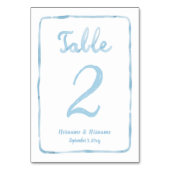 手お洒落描きシンプル淡青色ホワイト テーブルナンバー (正面)