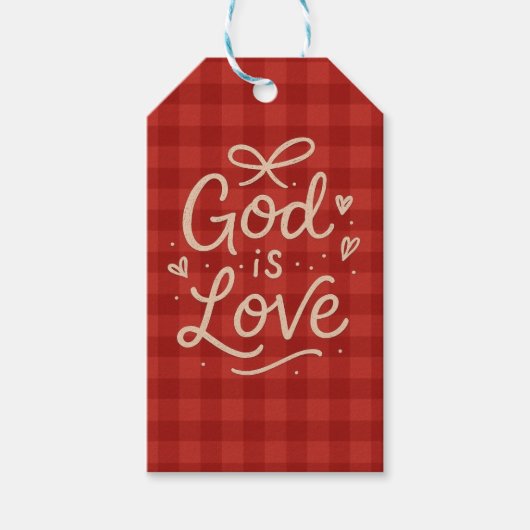 手お洒落描きタイポグラフィ赤市松模様に ギフトタグ (正面)