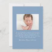 手お洒落描きダスティブルー弓2フォト誕生 案内状 (裏面)