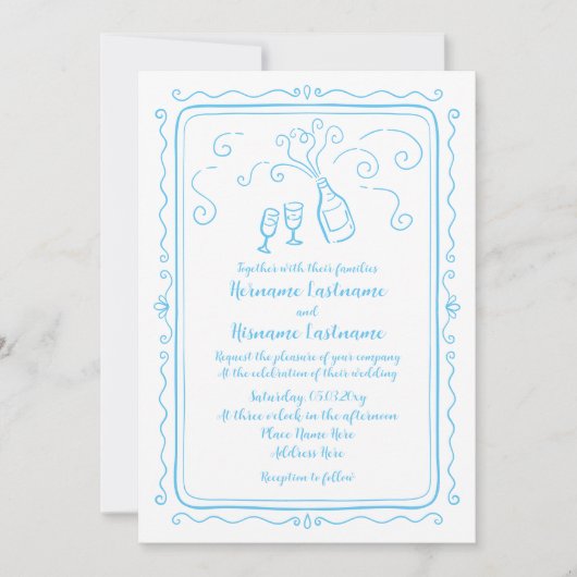 手お洒落描きドードルカスタムカラー結婚ズ 招待状 (正面)