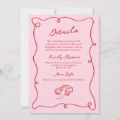 手お洒落描きピンクと赤結婚の+詳細 招待状 (裏面)