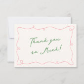 手お洒落描きピンク&グリーンありがとう 招待状 (正面)