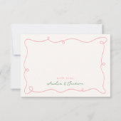 手お洒落描きピンク&グリーンありがとう 招待状 (裏面)