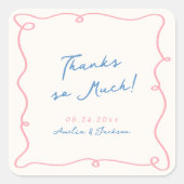 手お洒落描きピンク&ブルー結婚の感謝 スクエアシール (正面)