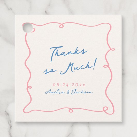 手お洒落描きピンク&ブルー結婚の感謝 フェイバータグ (正面)