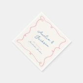手お洒落描きピンク&ブルー結婚ズ スタンダードカクテルナプキン (角)