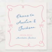 手お洒落描きピンク&ブルー結婚ズ ワインラベル (シングルラベル)