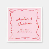 手お洒落描きピンク&レッド結婚ズ スタンダードカクテルナプキン (正面)