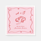 手お洒落描きピンク&レッド結婚ズ スタンダードカクテルナプキン (正面)