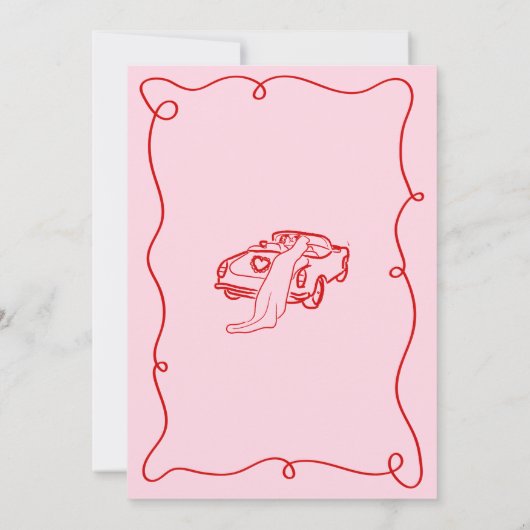 手お洒落描きピンク&レッド結婚ズ 招待状 (裏面)