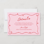 手お洒落描きピンク&レッド結婚詳細 招待状 (正面)