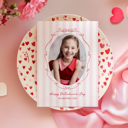 手お洒落描きフレームピンクストライプ色 シーズンカード