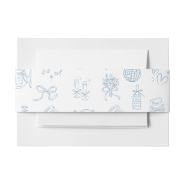 手お洒落描きブルー結婚の 招待状ベリーバンド