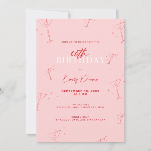 手お洒落描きマルティーニ60th誕生日パーティー 招待状 (正面)