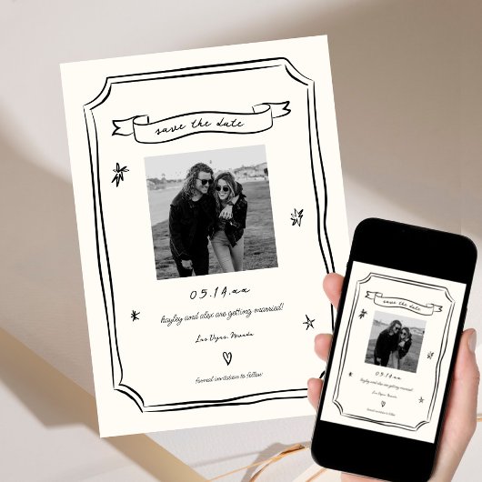 手お洒落描きユニークの結婚写真 セーブザデート