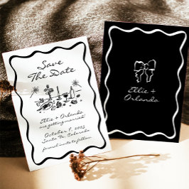 手お洒落描きリボン縁ど日付の保存 招待状