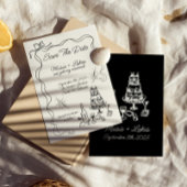 手お洒落描きリボン縁ど日付の保存 招待状