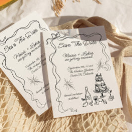 手お洒落描きリボン縁ど日付の保存 招待状